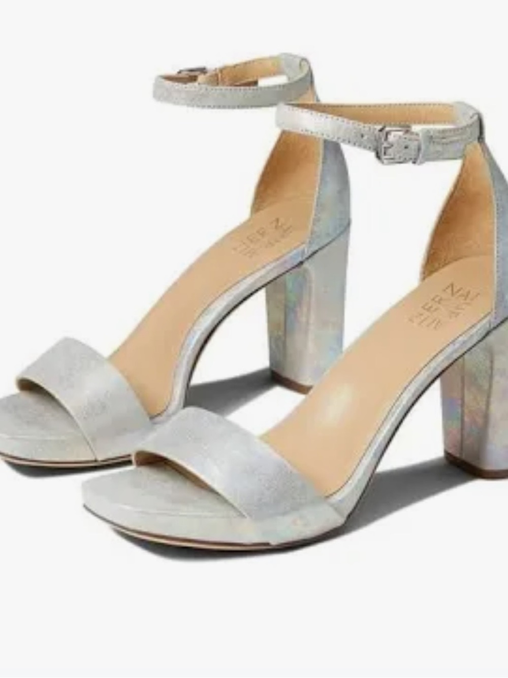 Naturalizer Joy LT Grey Iridescent Open-Toe Block Heel Sandals
